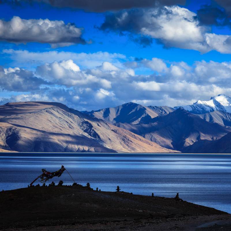 Morning light spreading across Tso Moriri Lake, a quieter counterpart to Pangong on the Changthang plateau