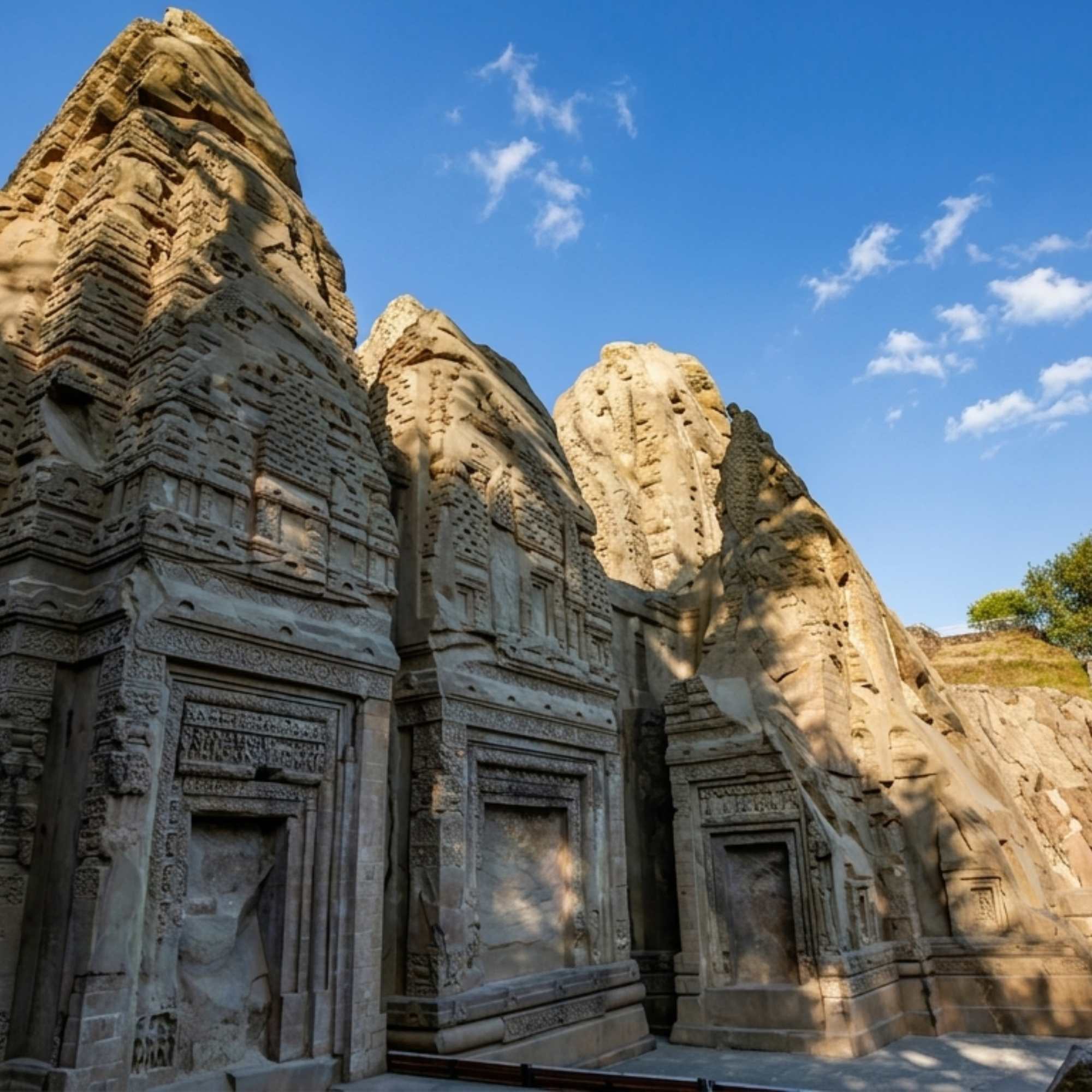 Scenic view of Masroor Rock Cut Temple surrounded by mountains.jpg