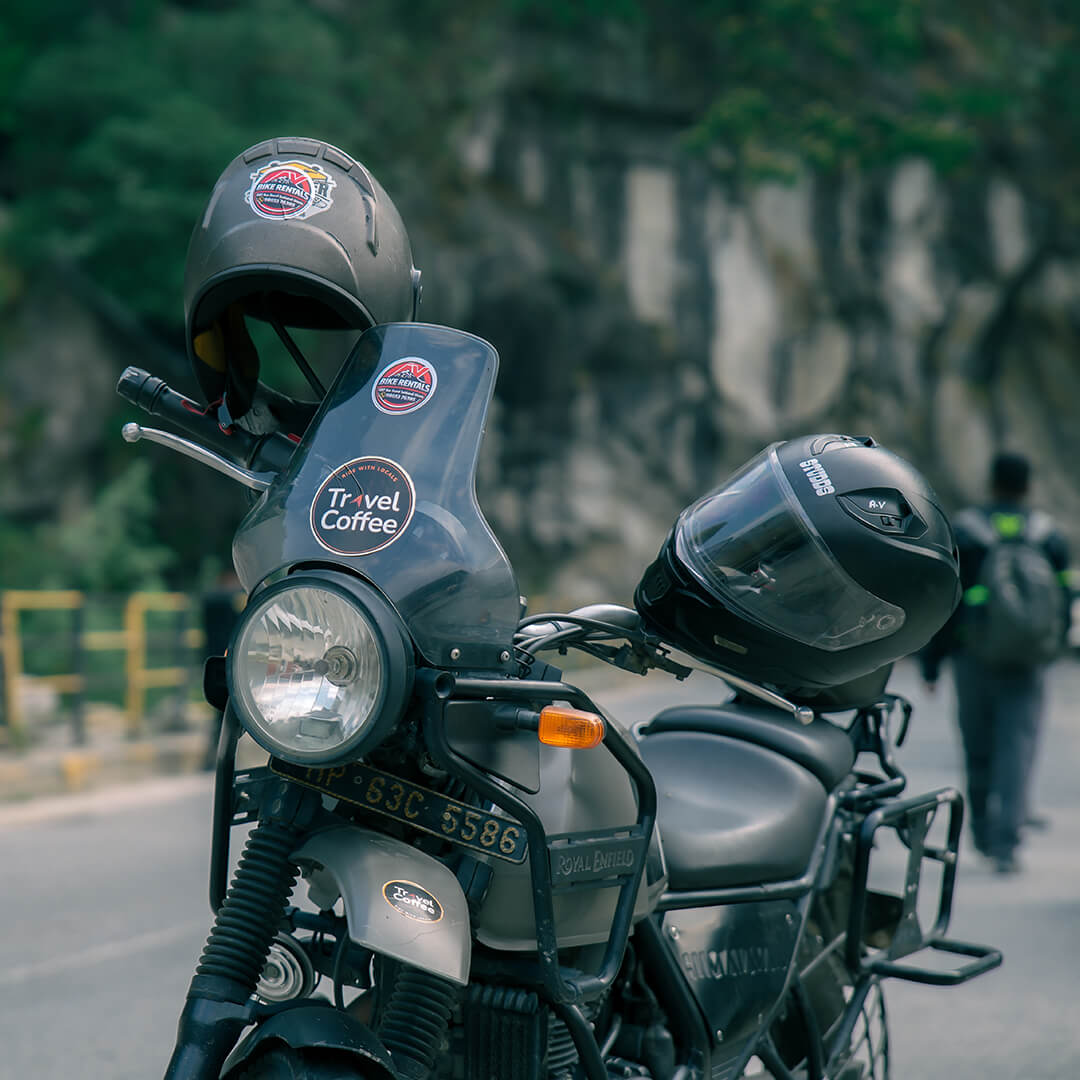 Travel Coffee sticker on Royal Enfield bike during Himalayan bike expedition.jpg.jpeg