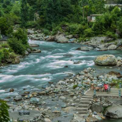 Riverside scene in Sainj Valley