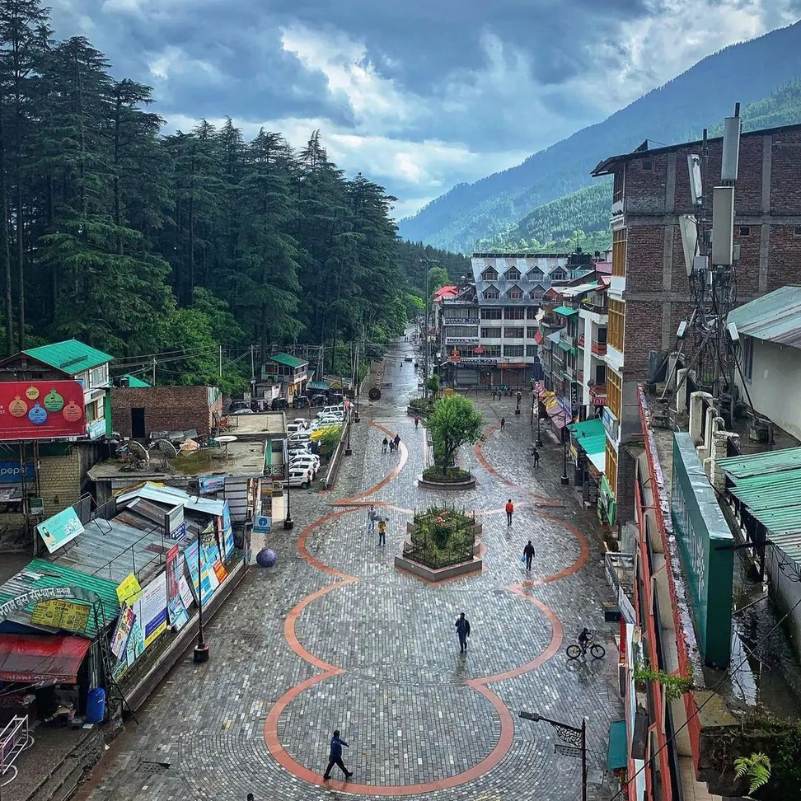 Colorful shops lining Mall Road in Manali.jpg