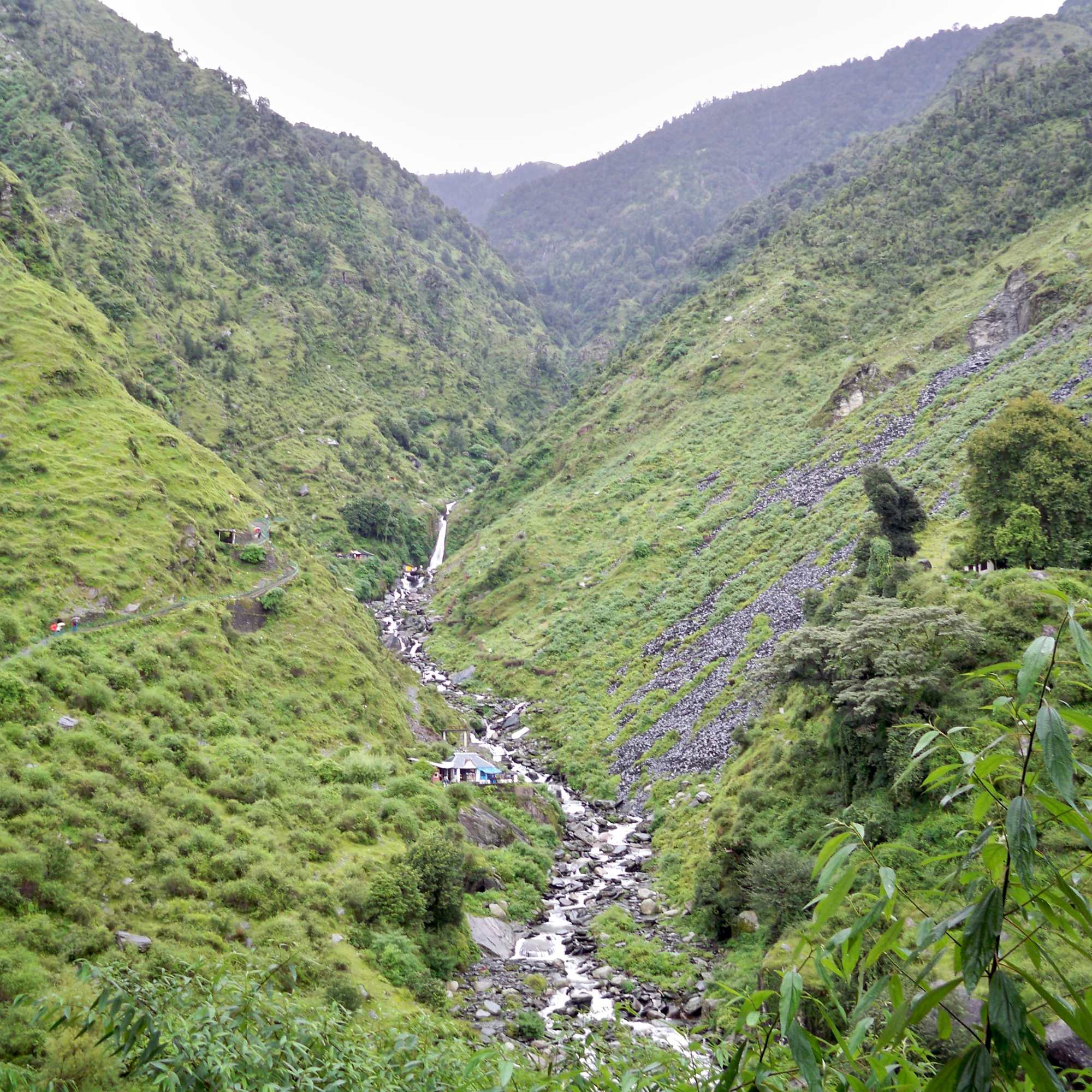 Tourists enjoying Bhagsu Waterfall, a famous attraction near McLeod Ganj.jpg