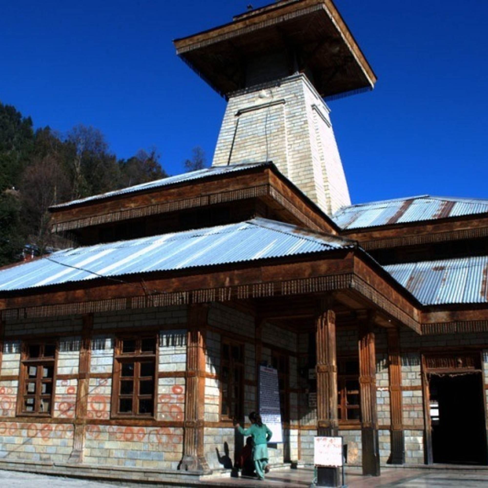 Exterior view of the pagoda style Manu Temple in Manali