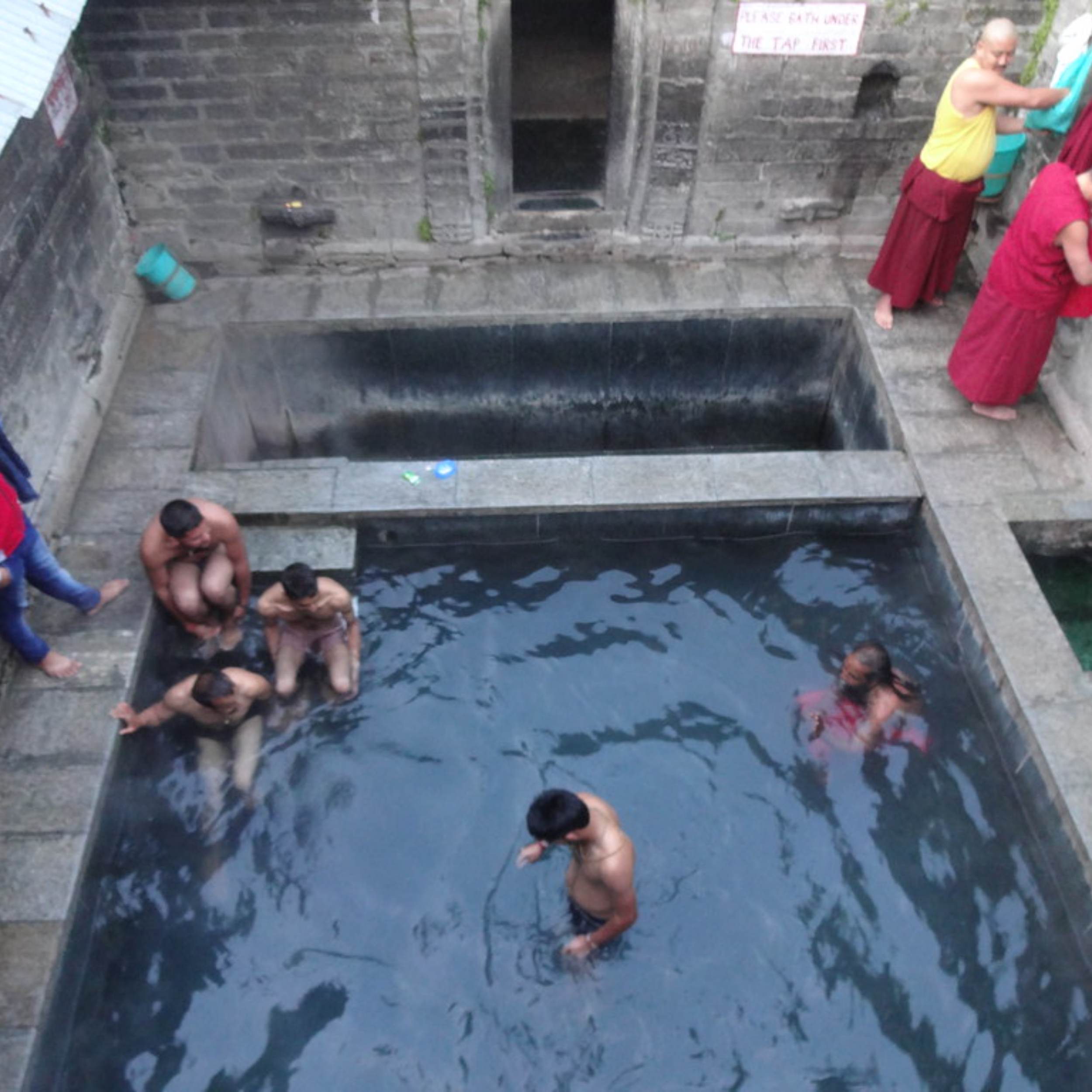 Natural hot water spring bath area at Vashisht Temple
