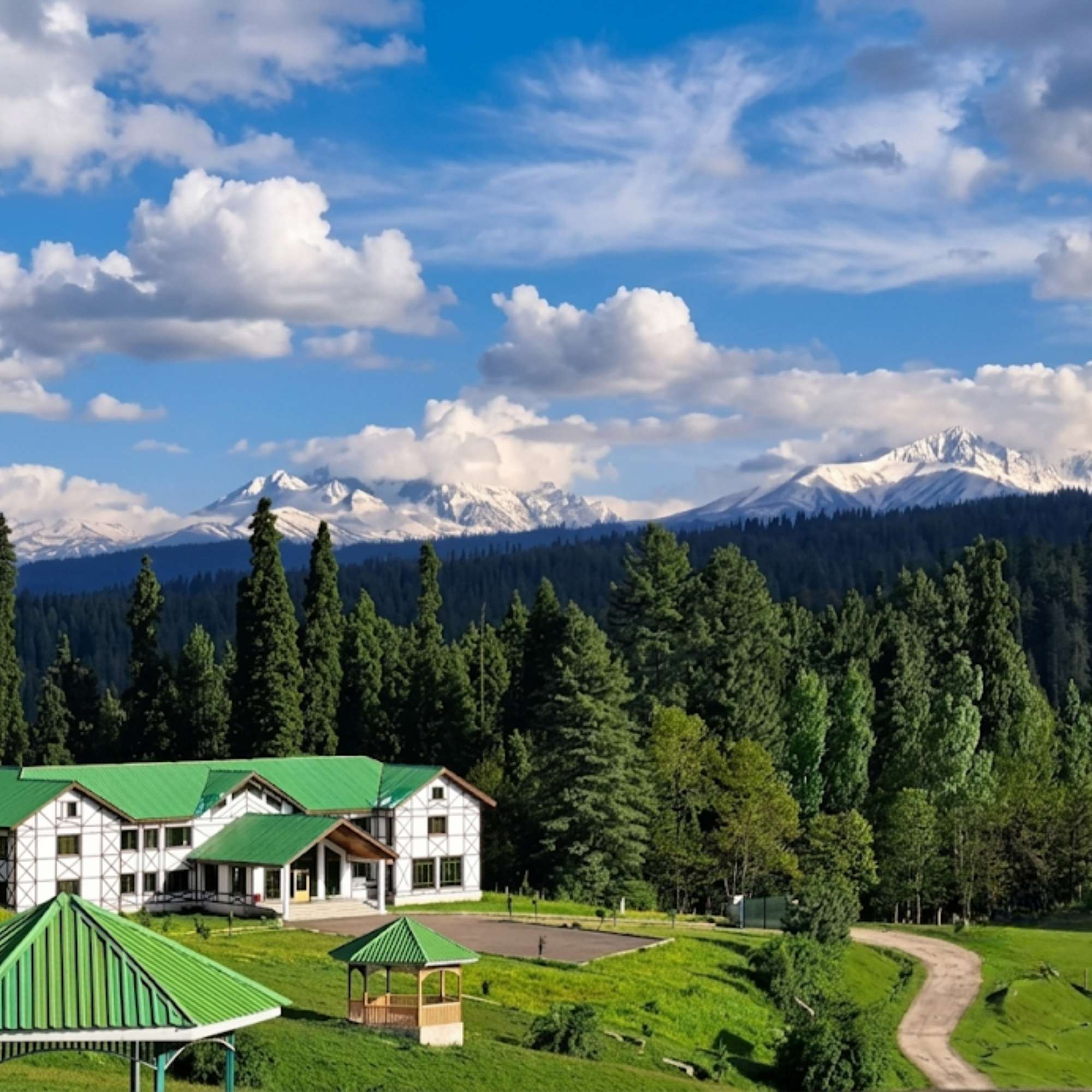 Yusmarg valley with snow capped Himalayan peaks