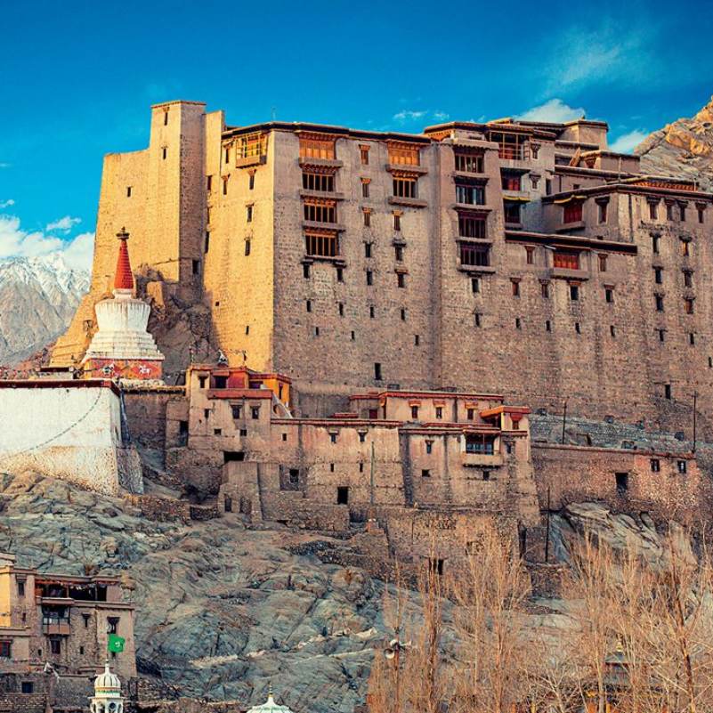 Leh Palace framed against the barren ridges of the Ladakh range