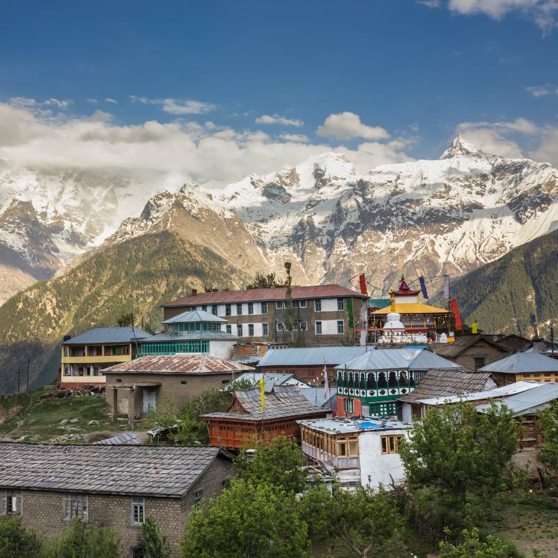 Traditional Kinnauri wood and stone homes in Kalpa
