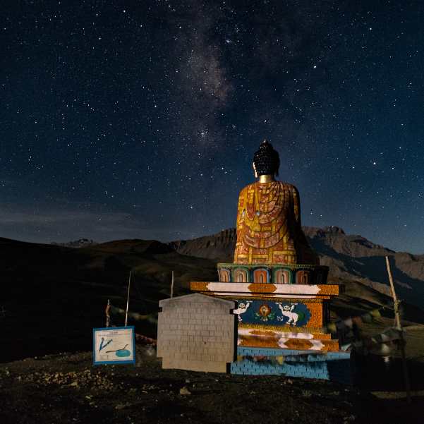 Langza village in Spiti at around 4,400 metres with the giant seated Buddha statue