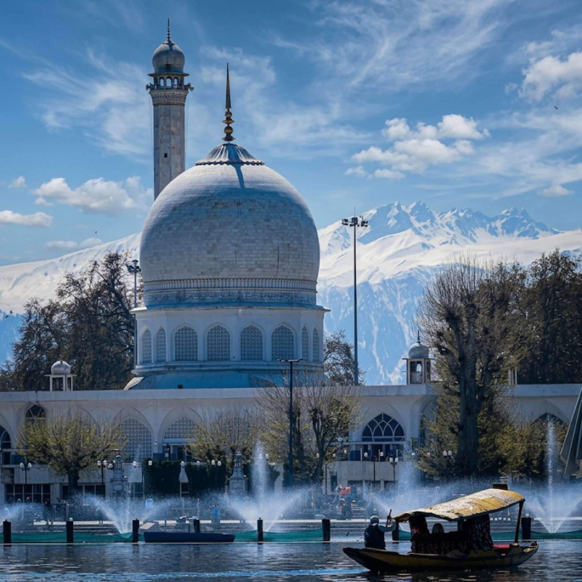 Hazratbal Shrine with the Zabarwan hills behind it