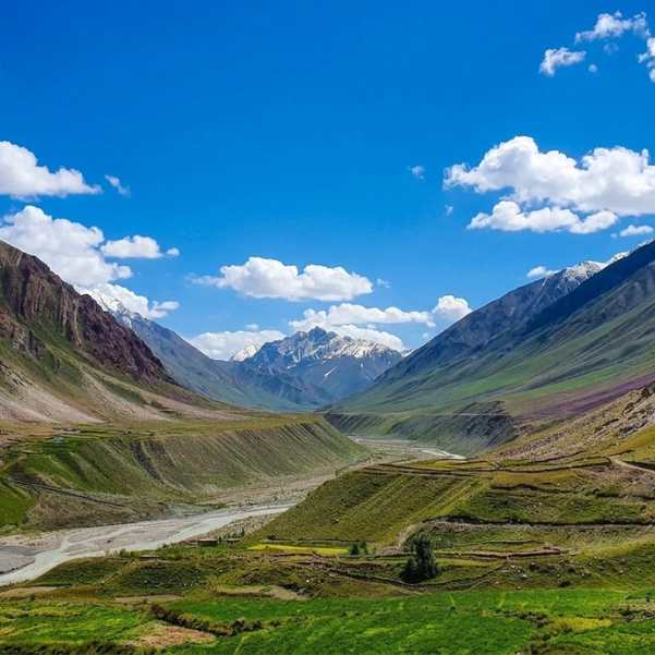 Mud Village sitting on a slope in Pin Valley with the Parbati range rising behind it, the last village on the road in Spiti at around 3,810 metres